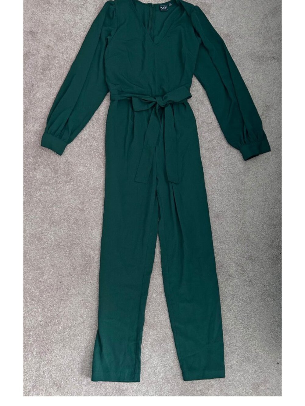 Gap Dark Green Long Sleeve Belted 1-Piece Jumpsuit, V-neck, Long Pants, 8 Tall
